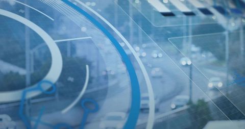 Futuristic Digital Interface Overlooking Urban Highway