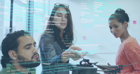 Diverse Team Collaborating with Financial Data Interface