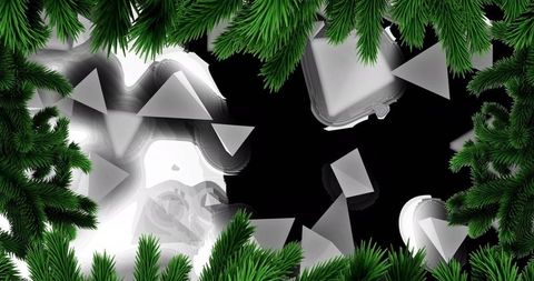 Abstract geometric design with floating triangles and fir tree frame