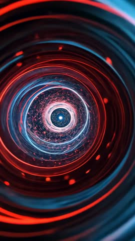 Moving Through Rotating Neon Vortex Tunnel Toward Spiraling Core Vertical Motion Graphics