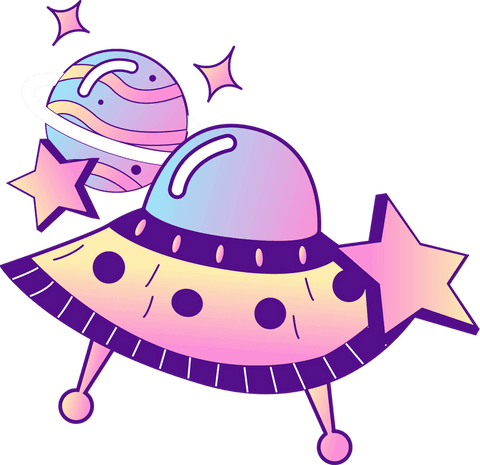 Transparent pastel ufo and celestial elements in whimsical flat design