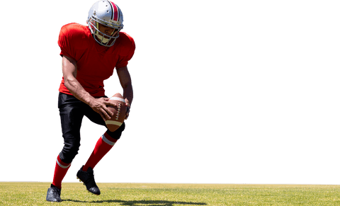 Energetic Football Player Holding Ball on Transparent Background