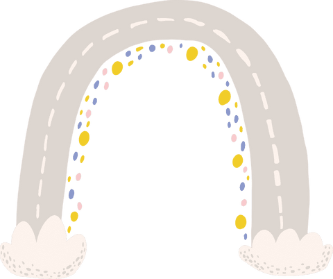 Rainbow-shaped road with clouds on transparent background