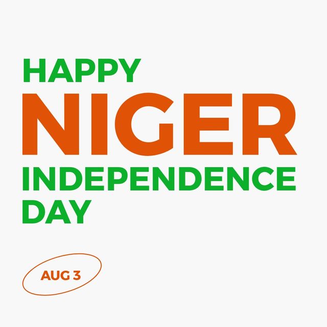 Illustration of aug 3 and happy niger independence day text on white background, copy space. patriotism, celebration, freedom and identity concept.
