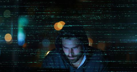 Cybersecurity Concept: Male Hacker with Digital Data Overlay - Download Free Stock Images Pikwizard.com