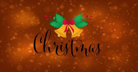 Festive Christmas Bells and Lights on Brown Background