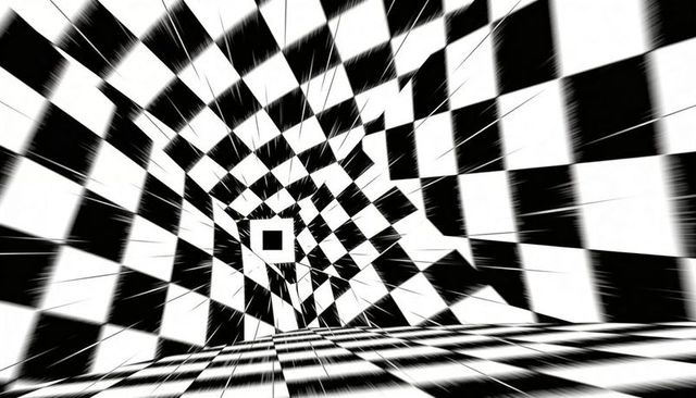 Twisting checkerboard tunnel creating hypnotic vanishing square with dynamic perspective