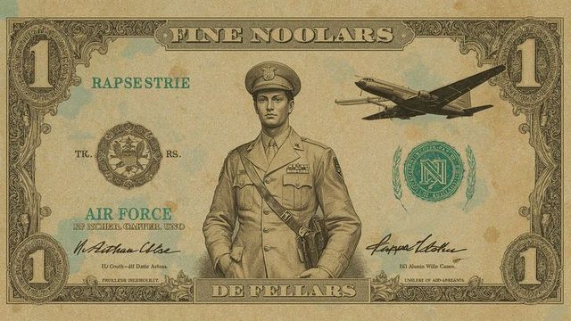 Vintage military banknote featuring air force officer and aircraft