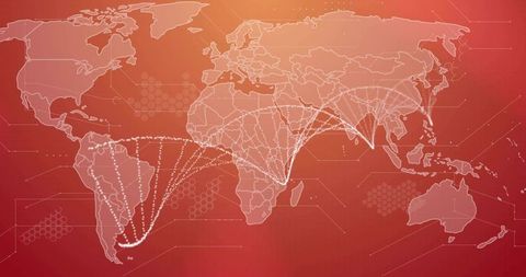 Global Connectivity Across World Map with Abstract Digital Overlay