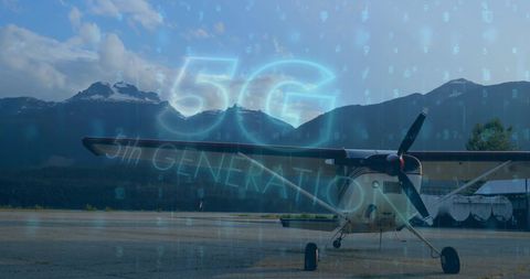 5G Technology Overlay on Small Airplane at Rural Airport