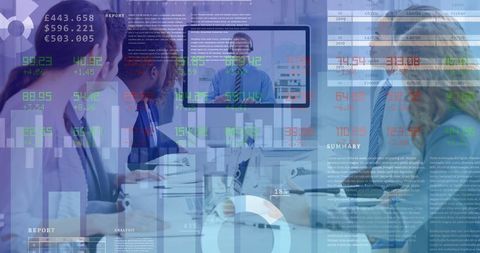 Virtual Meeting with Transparent Financial Data Overlay - Download Free Stock Images Pikwizard.com