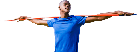 Confident javelin thrower preparing on transparent background