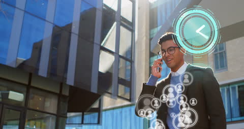 Entrepreneur Interacting with High-Tech Digital Interface Outdoors