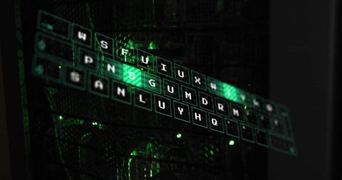 Futuristic holographic keyboard in computer chassis