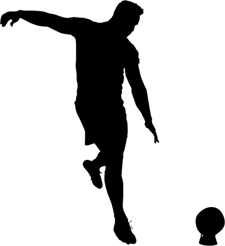 Transparent silhouette rugby player kicking ball
