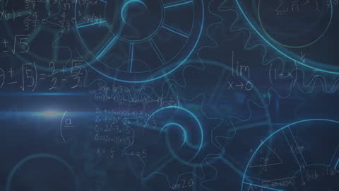 Animated Equations and Gears Overlay on Black Background