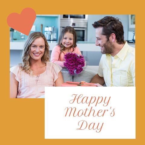Happy Family Celebrating Mother's Day with Flowers - Download Free Stock Templates Pikwizard.com