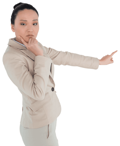 Serious Asian Businesswoman Pointing Isolated on Transparent Background