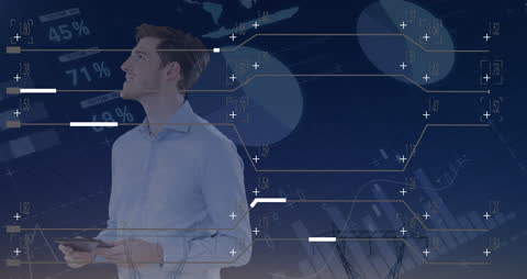 Businessman Engaged with Digital Financial Data Visualization