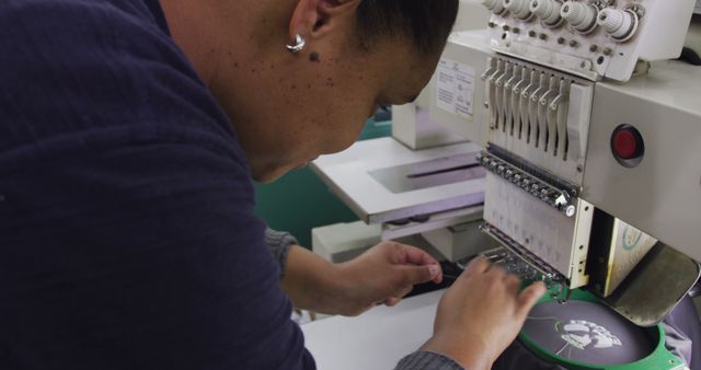 Person Operating Commercial Embroidery Machine in Workshop - Download Free Stock Images Pikwizard.com