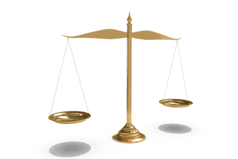 Transparent gold scales of justice symbol of balance