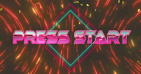 Retro Gaming Animation with Press Start Text and Neon Patterns