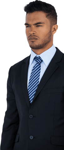 Confident Biracial Man in Business Suit with Transparent Background