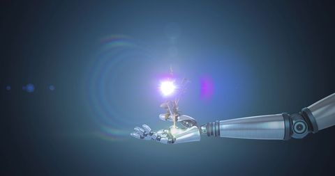 Robot Hand Holding Glowing Seedling on Dark Background - Download Free Stock Images Pikwizard.com
