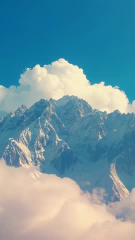 Sun shifting over alpine ridge with drifting mist and towering cumulus - Vertical video