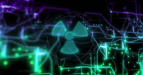 Radiation hazard digital warning on cyber network background