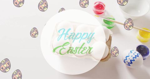 Easter greetings with eggs and paints for celebratory crafting