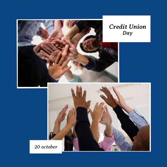 Perfect for promoting Credit Union Day celebrations, highlighting teamwork, diversity, and unity within communities and workplaces. Useful for social media campaigns, corporate communications, and diversity awareness programs.