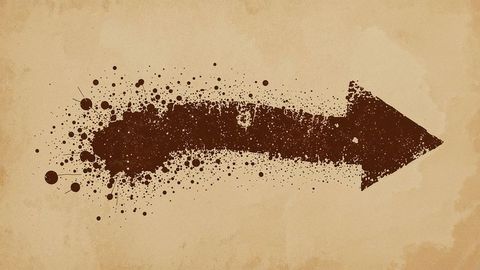 Grunge paint splatter curved arrow pointing right