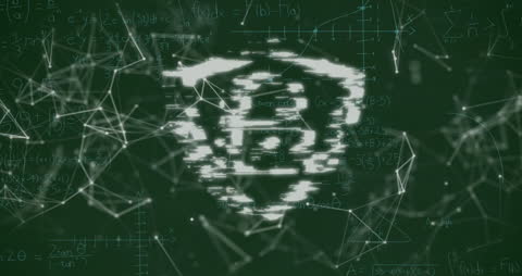 Digital Shield Icon with Mathematical Formulas on Chalkboard
