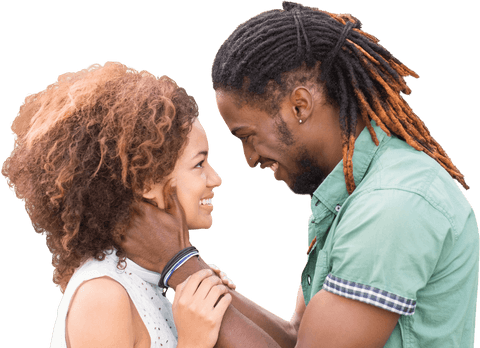 Happy Couple Smiling Face to Face on Transparent Background