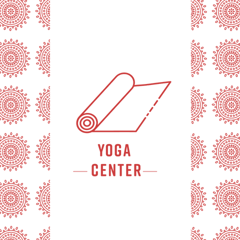 Transparent Yoga Center Sign with Mat Icon and Decorative Rosettes