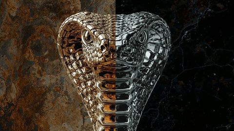 Bifurcated Metallic Cobra Head Torso in Gold and Silver