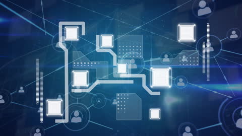 Digital Network Interface and Profile Icons in Blue Light