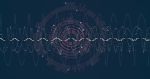 Futuristic Digital Interface with Rotating Elements and Waveform