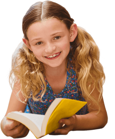 cheerful young girl reading yellow book in library transparent background - Download Free Stock Videos Pikwizard.com