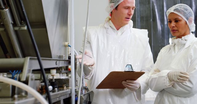 Food Factory Workers Inspecting Machinery with Clipboard - Download Free Stock Images Pikwizard.com