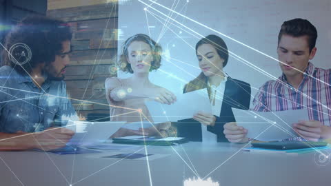 Medical Professionals Analyzing Documents in Futuristic Setting