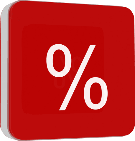 Transparent red icon featuring bold percent sign design