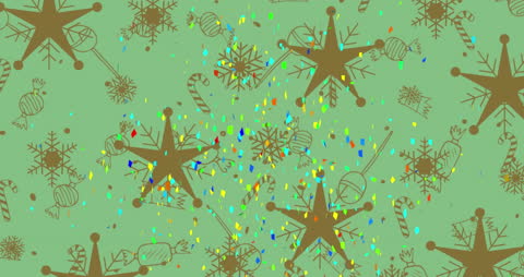 Festive Christmas Concepts with Confetti and Symbols Over Green