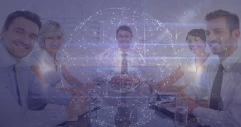 Business Team Collaborating with Digital Network Connection Overlay