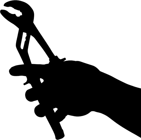 Transparent silhouette of man using wrench tool