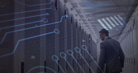 Business executive analyzing data center technology infrastructure