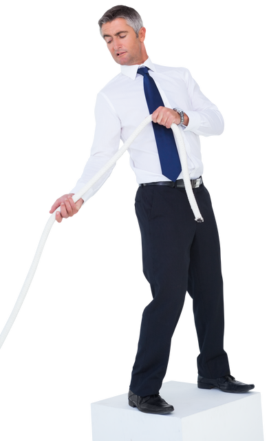 Confident Businessman Pulling Rope and Standing on Transparent Background - Download Free Stock Videos Pikwizard.com