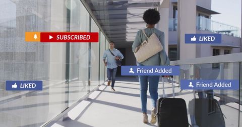 Diverse Professionals with Overlay of Social Media Icons