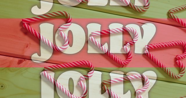 Jolly Text Over Red and Green Stripes with Christmas Candy Canes - Download Free Stock Images Pikwizard.com